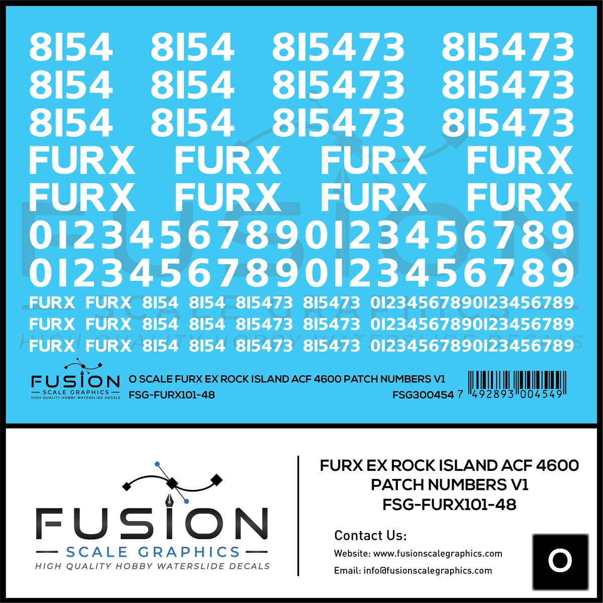 O Scale FURX Ex Rock Island Acf 4600 Patch Numbers V1 Decal Set