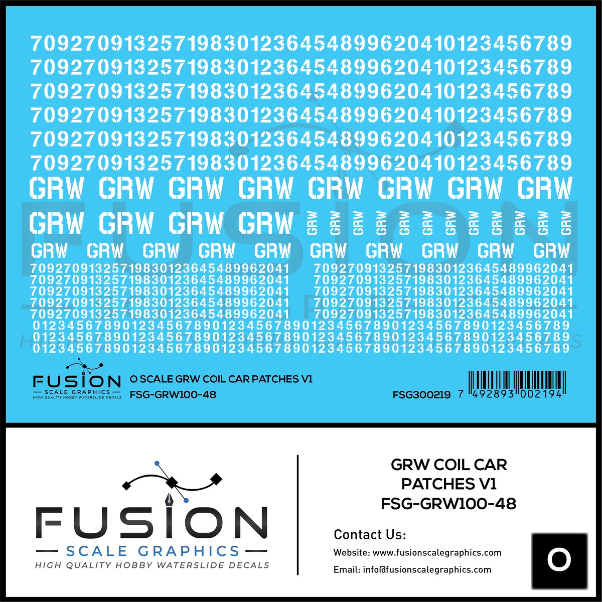 O Scale GRW Ex EJE Coil Cars Patch Decal Set