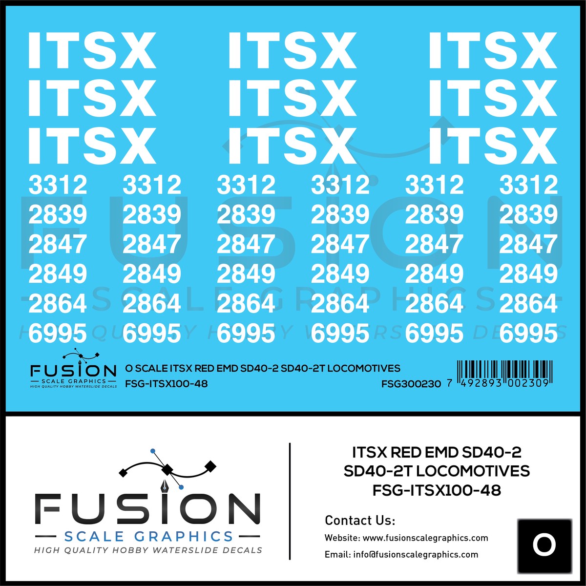 O Scale ITSX Red EMD SD40-2 / SD40-2T Locomotives Decal Set
