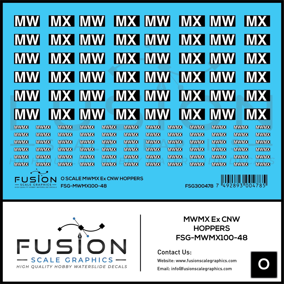 O Scale MWMX Ex CNW Covered Hoppers Patch Decal Set