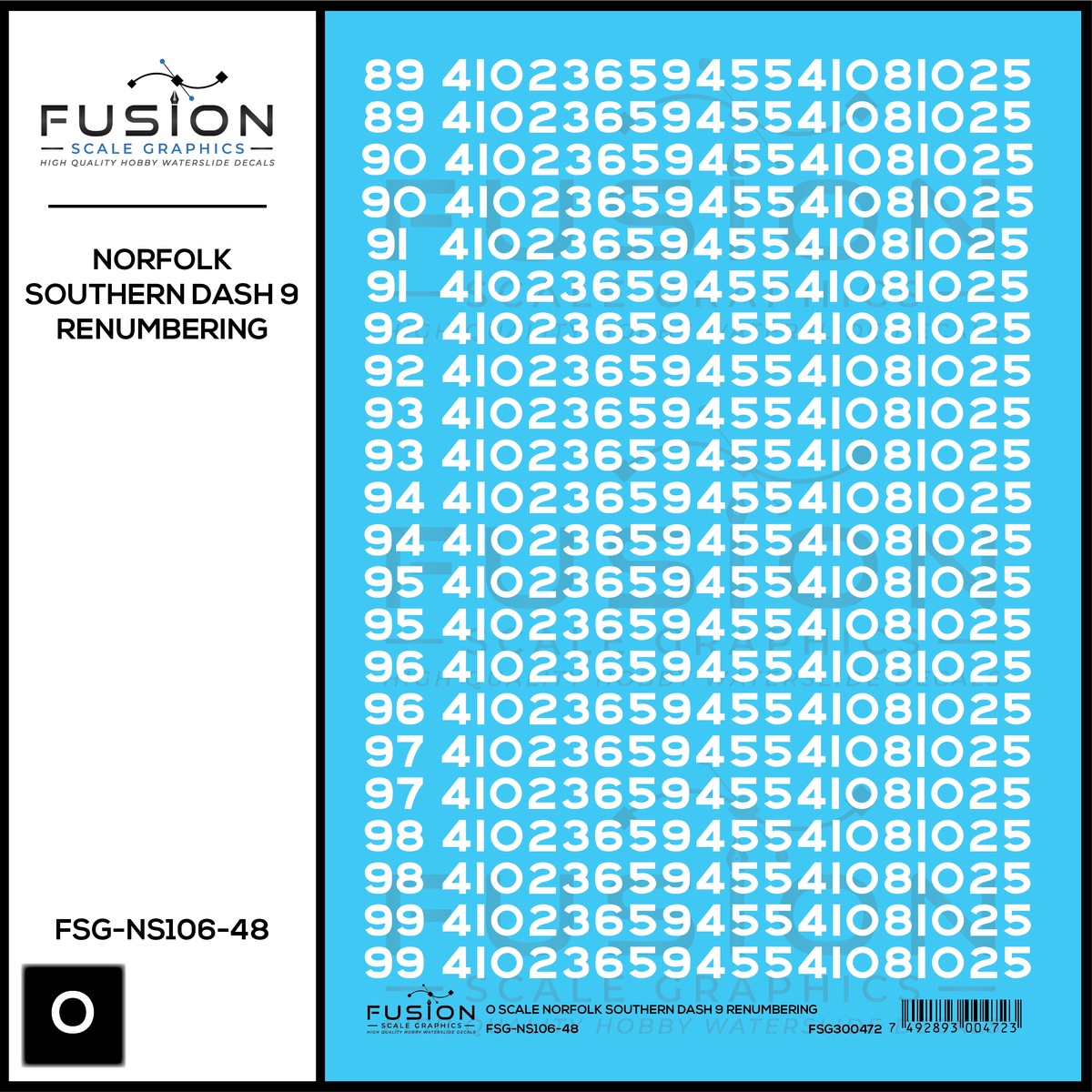 O Scale Norfolk Southern GE Dash 9 Locomotive Renumbering Decal Set