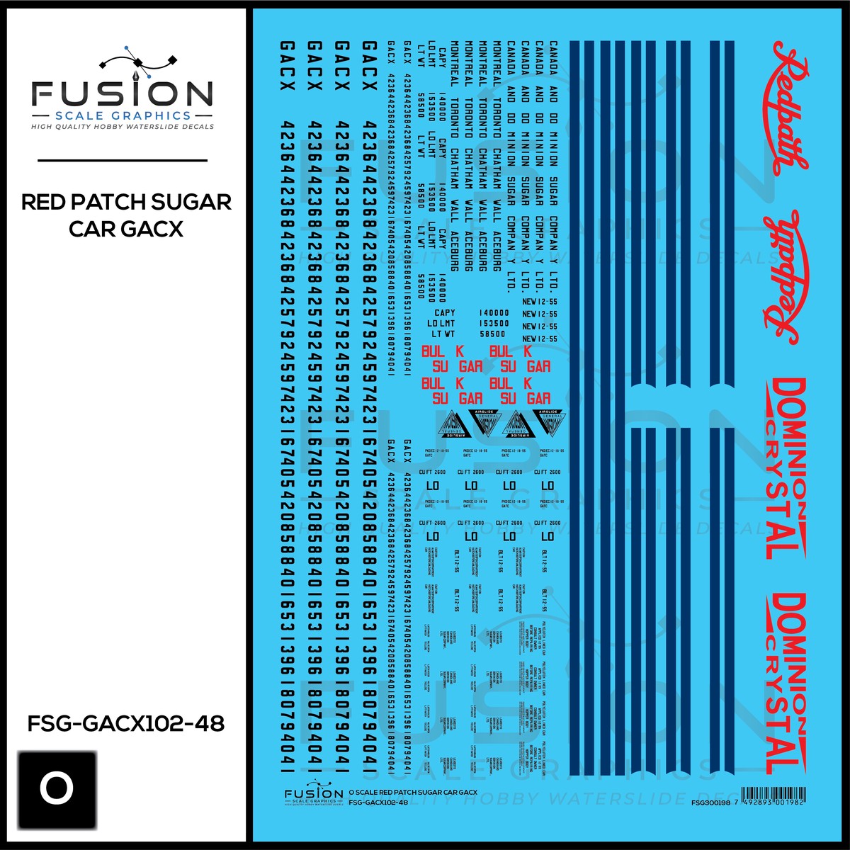 O Scale Redpath GACX Sugar Car Decal Set