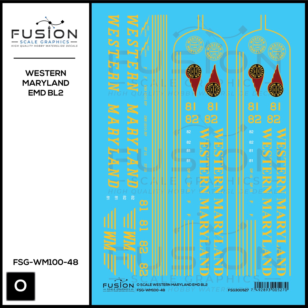 O Scale Western Maryland EMD BL2 Locomotives Decal Set