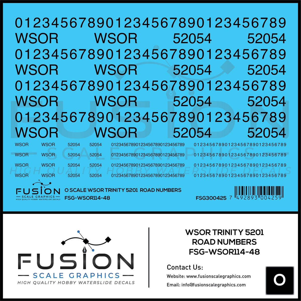O Scale Wisconsin Southern Trinity 5201 Road Numbers Decal Set