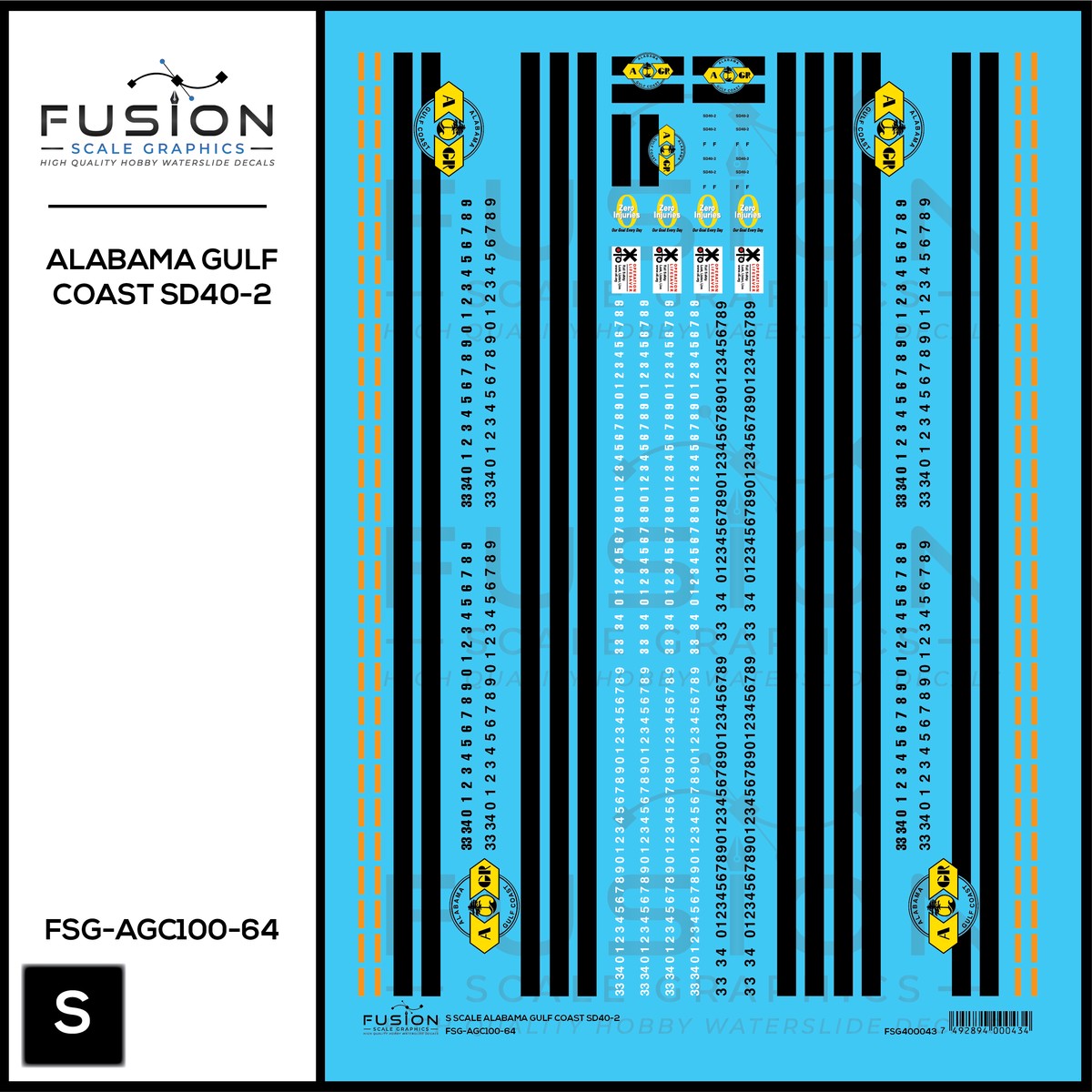 S Scale Alabama Gulf Coast EMD SD40-2 Locomotive Decal Set
