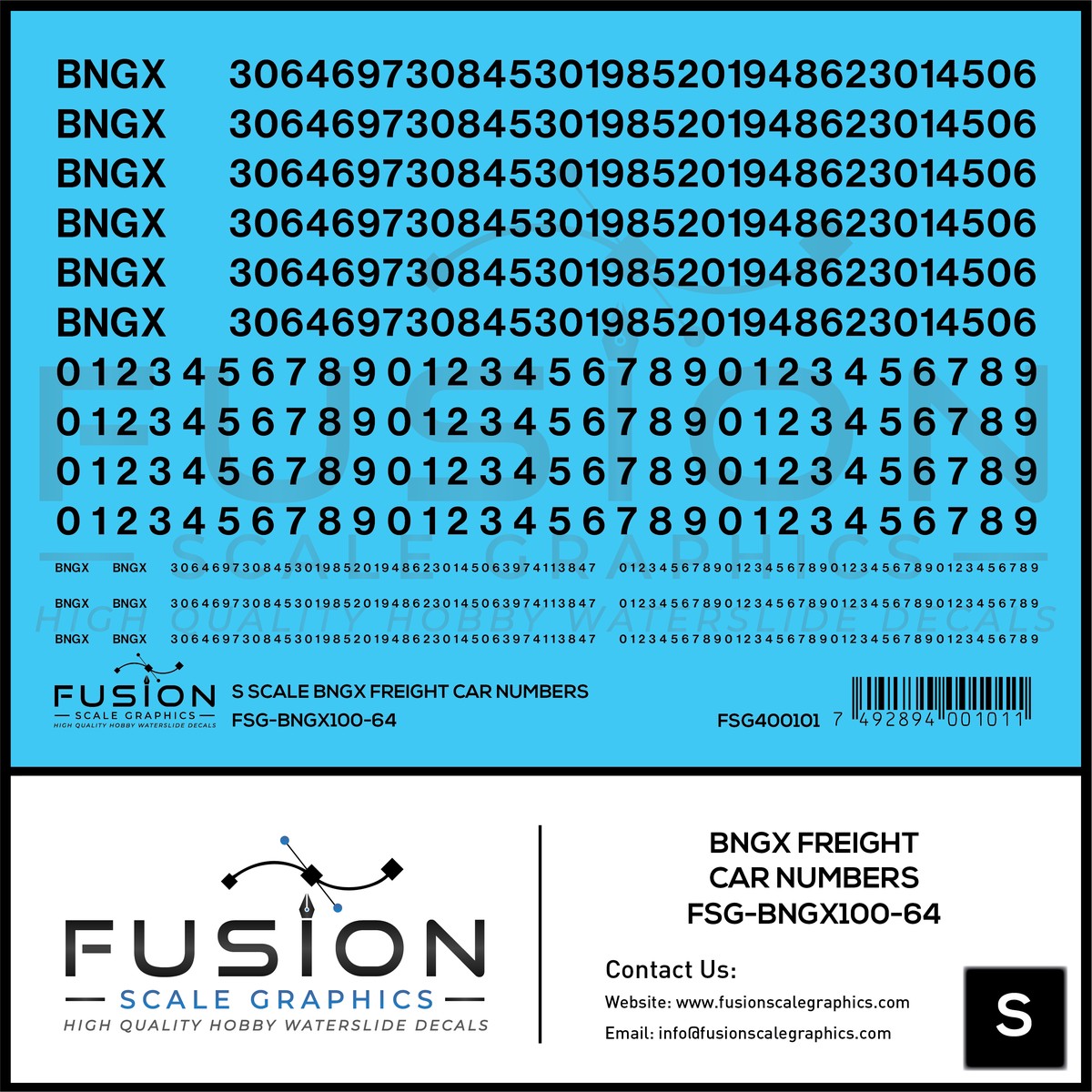 S Scale BNGX Freight Car Number Patching Decal Set