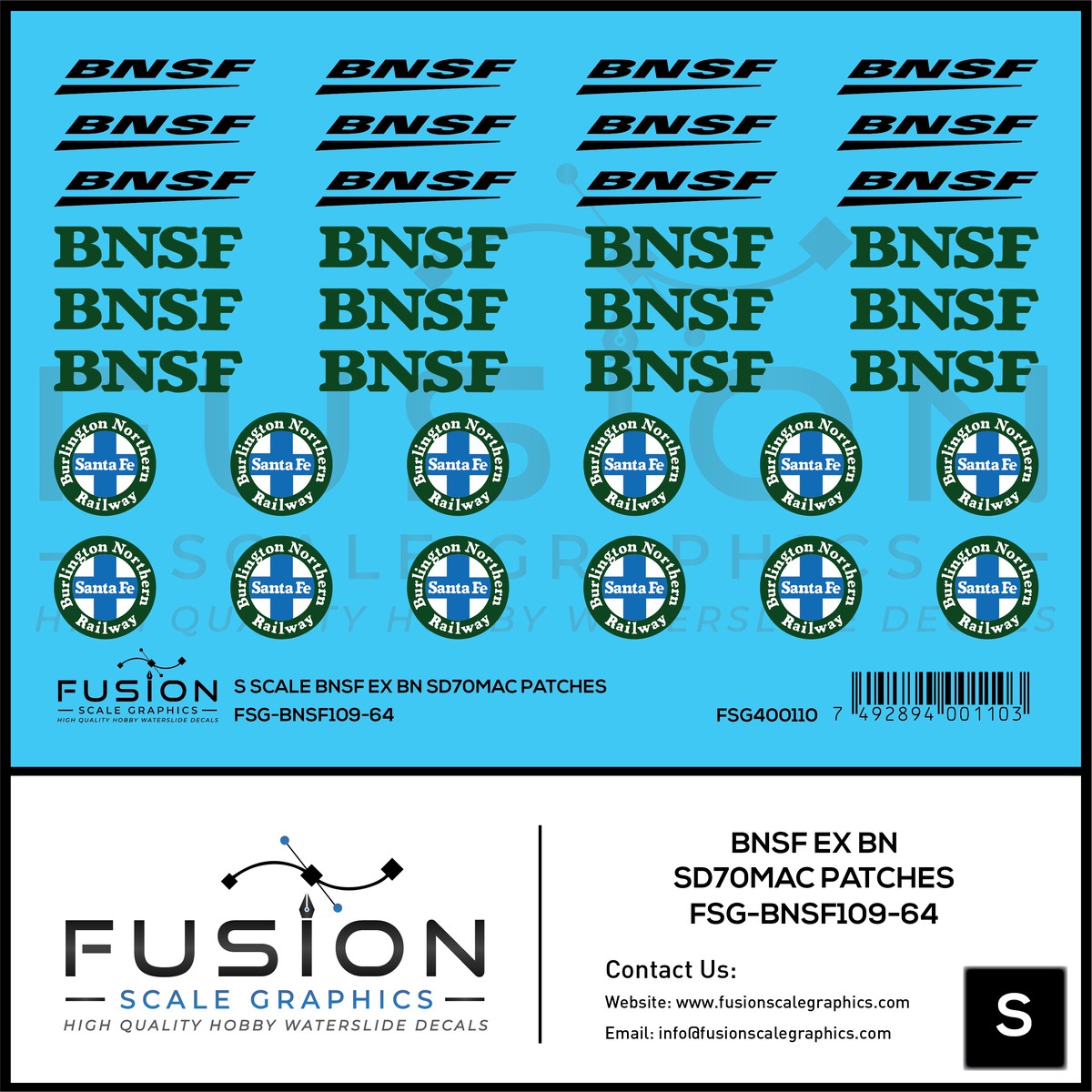 S Scale BNSF Railway Ex BN SD70MAC Locomotive Logo Patches Decal Set