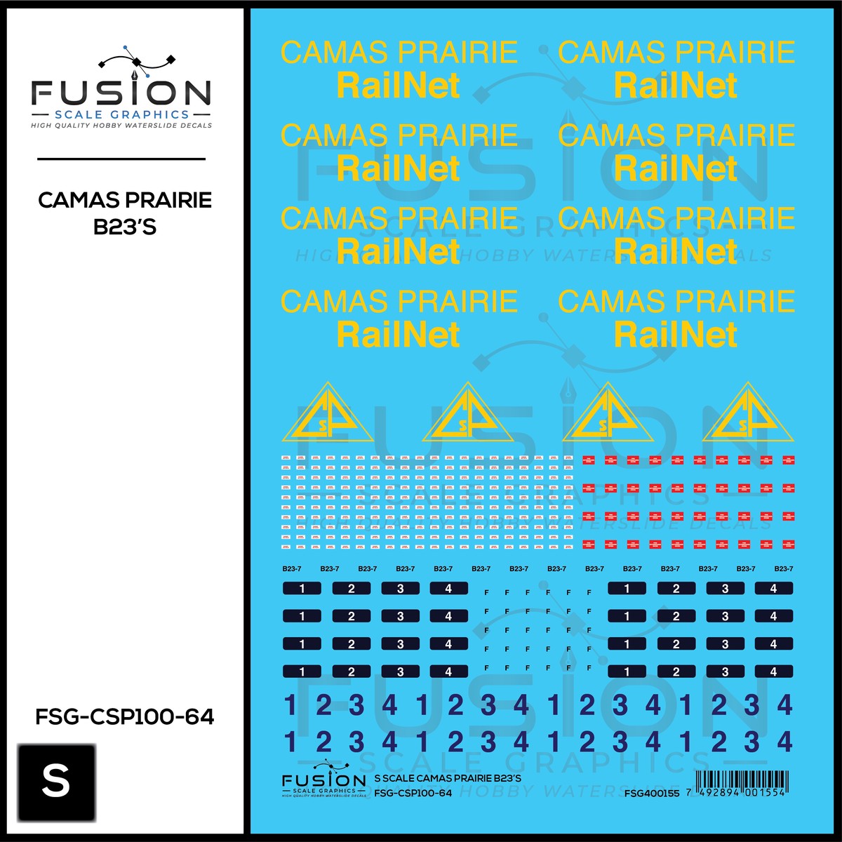 S Scale Camas Prairie RailNet GE B23-7 Locomotives Decal Set