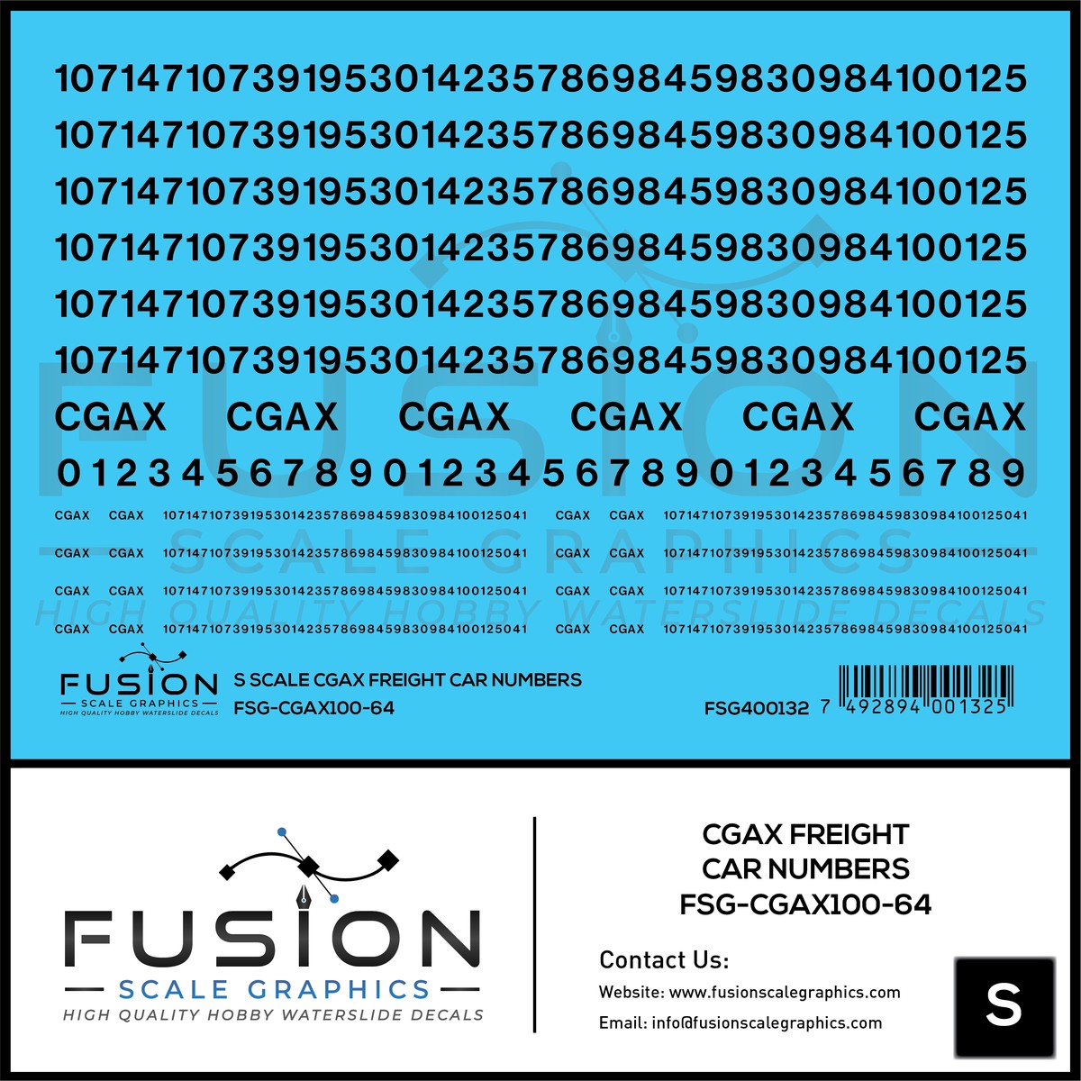 S Scale CGAX Freight Car Numbering Decal Set