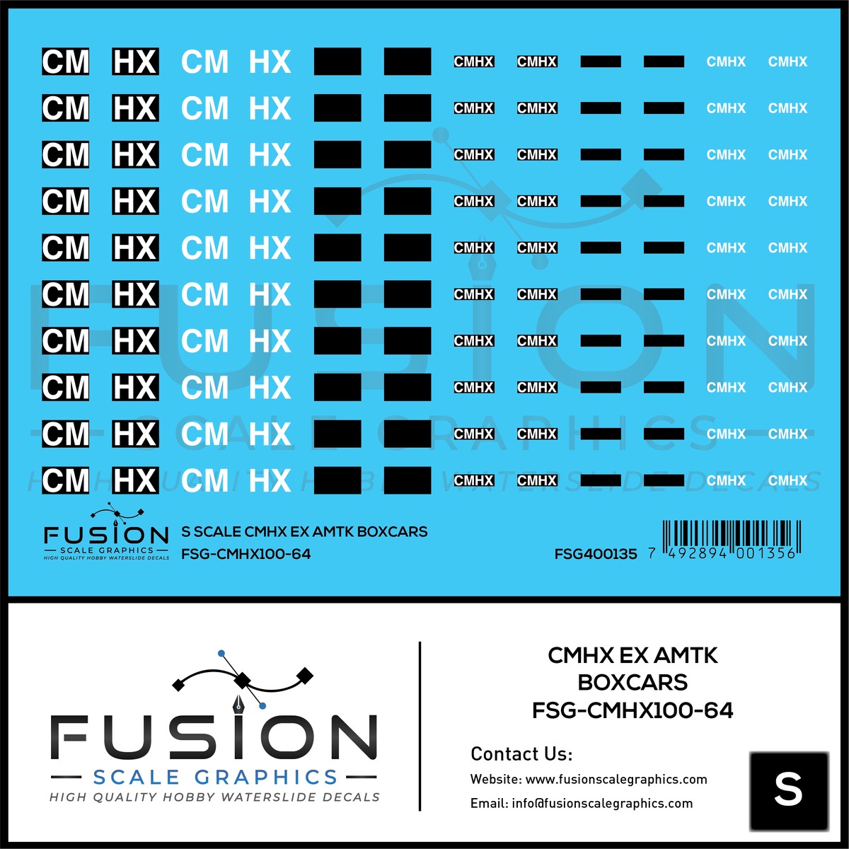 S Scale CMHX Ex Amtrak Boxcars Decal Set