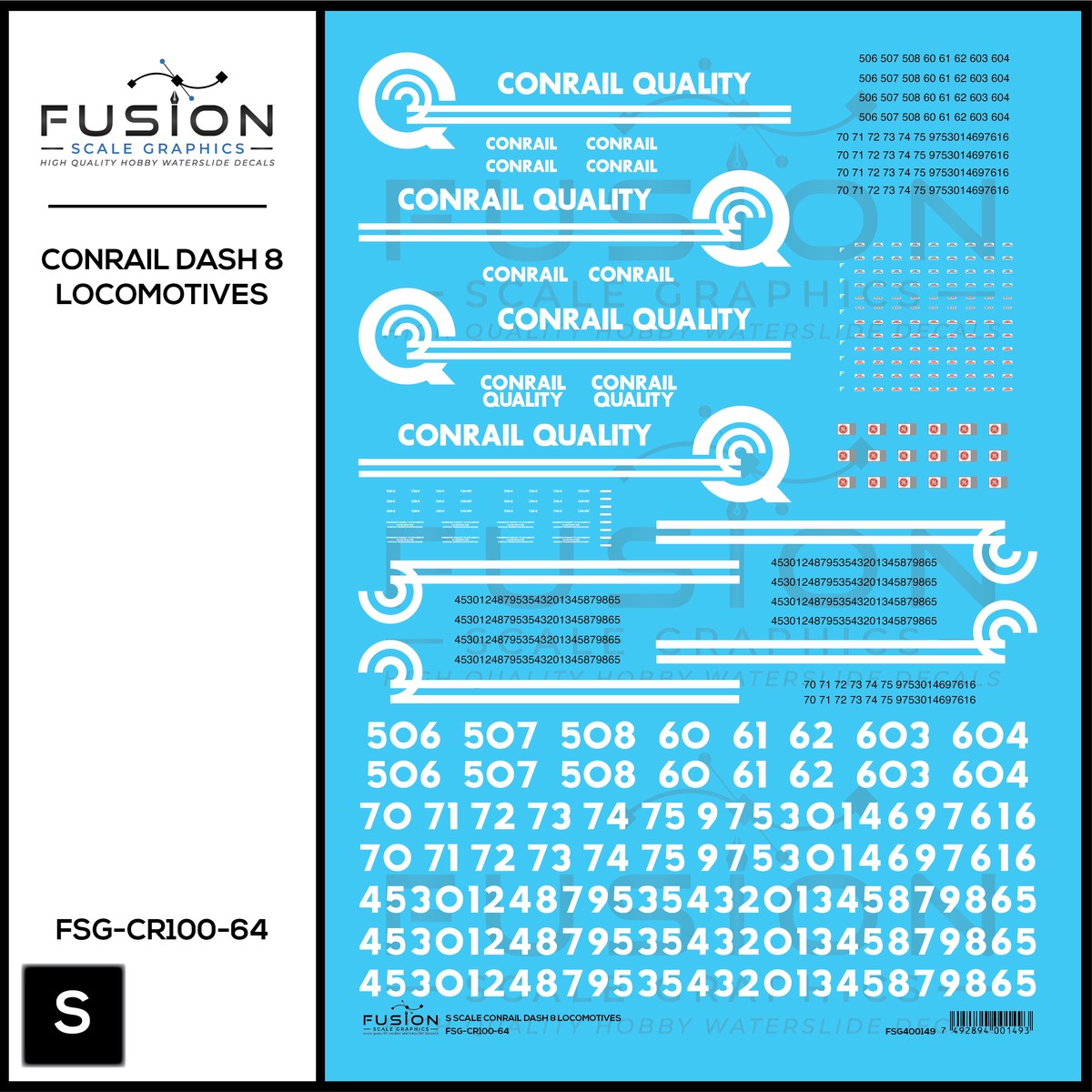 S Scale Conrail GE Dash 8 Locomotives Decal Set