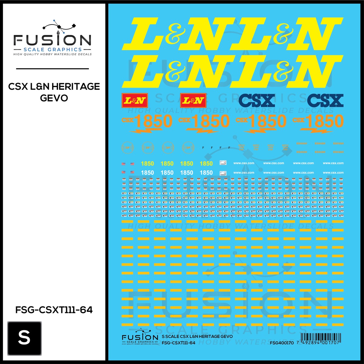 S Scale CSX 1850 L&N Heritage ES44AH Locomotive Decal Set