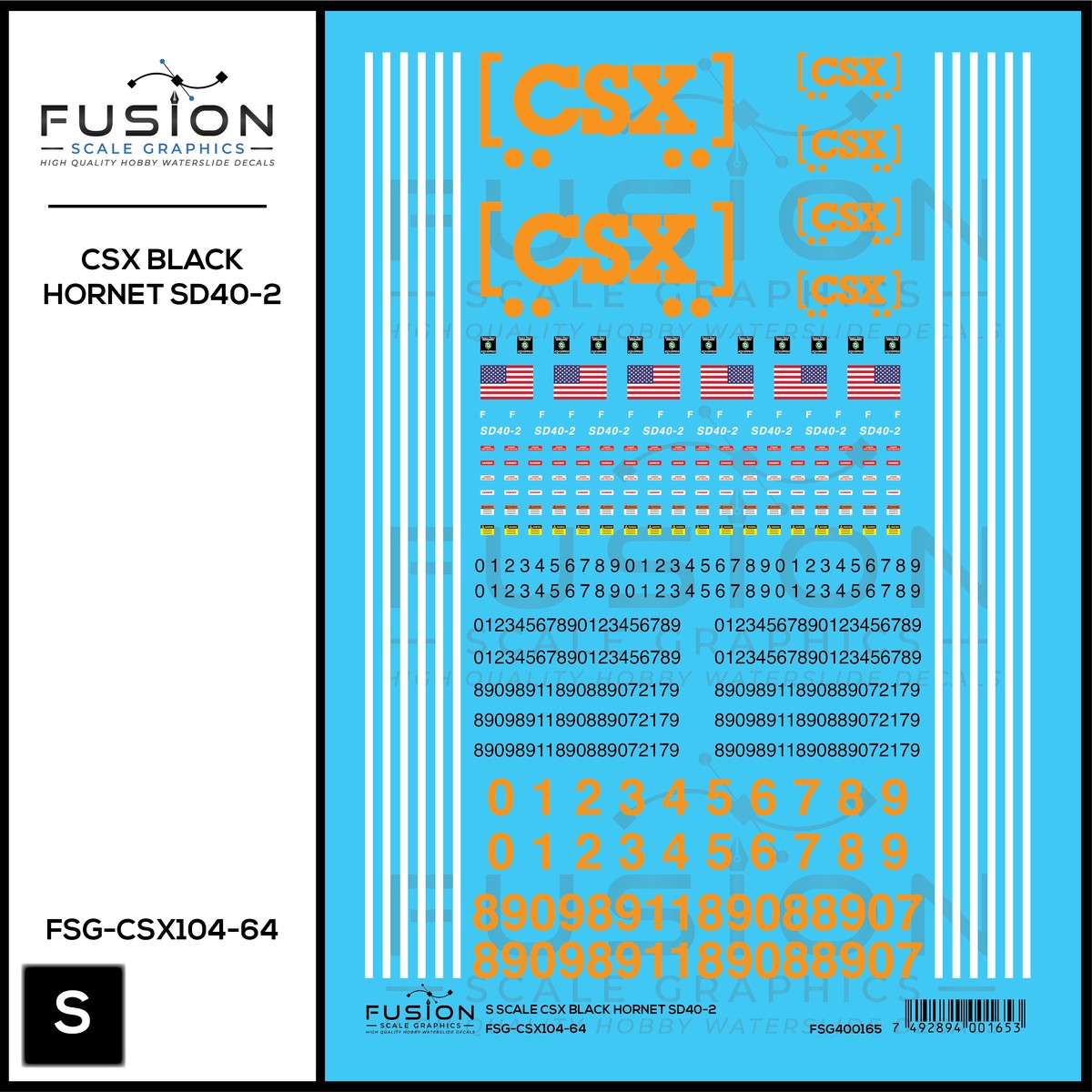 S Scale CSX Black Hornet EMD SD40-2 Locomotive Decal Set