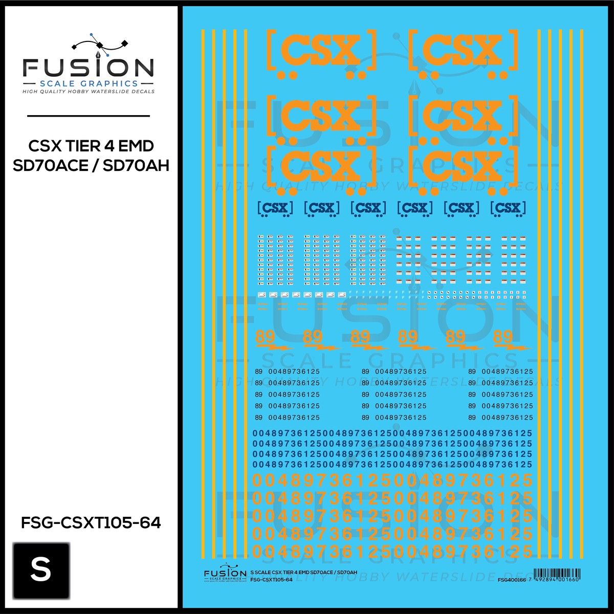 S Scale CSX EMD T4 SD70ACE SD70AH Locomotive Decal Set