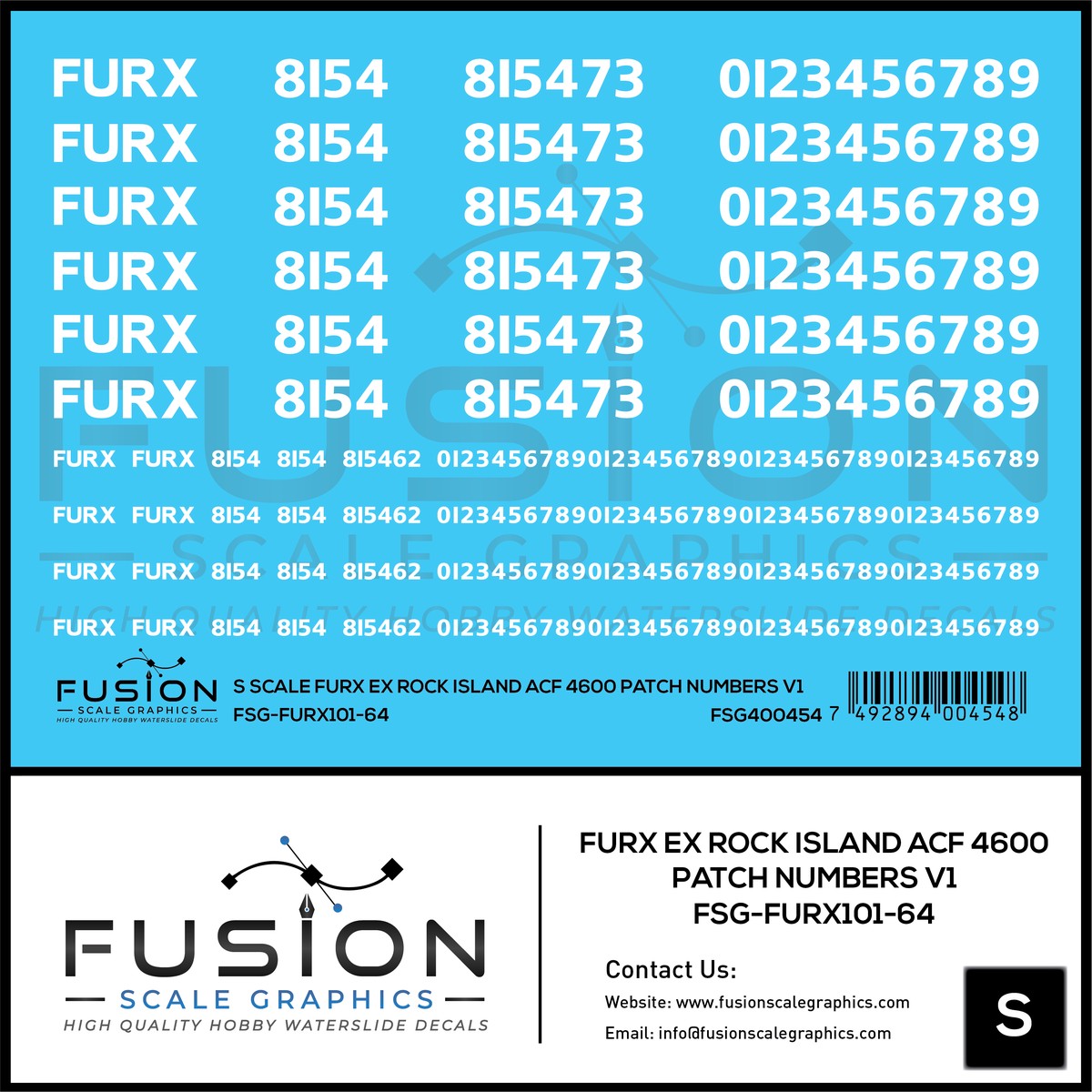 S Scale FURX Ex Rock Island Acf 4600 Patch Numbers V1 Decal Set