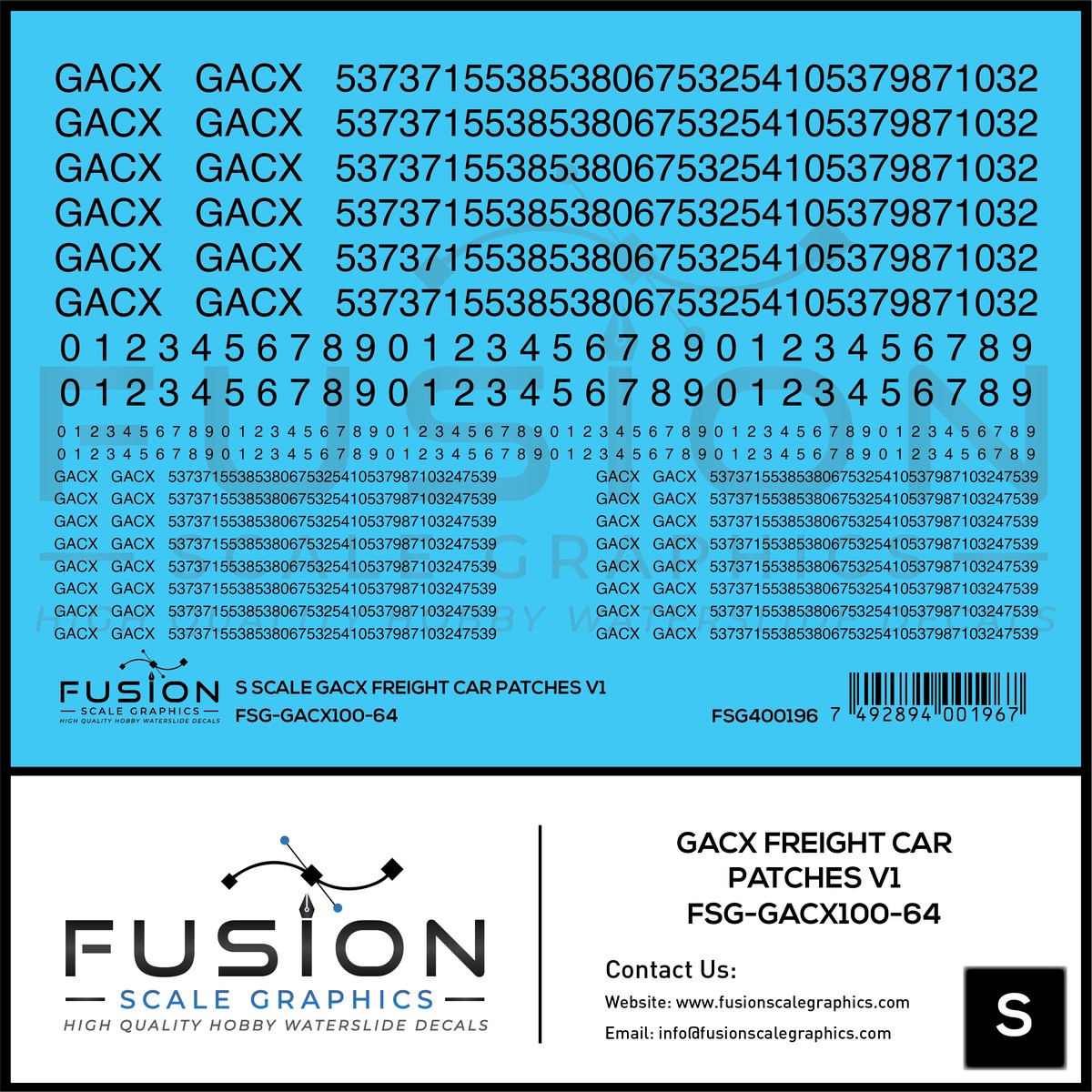S Scale GACX Freight Car Lettering Decal Set Font 1