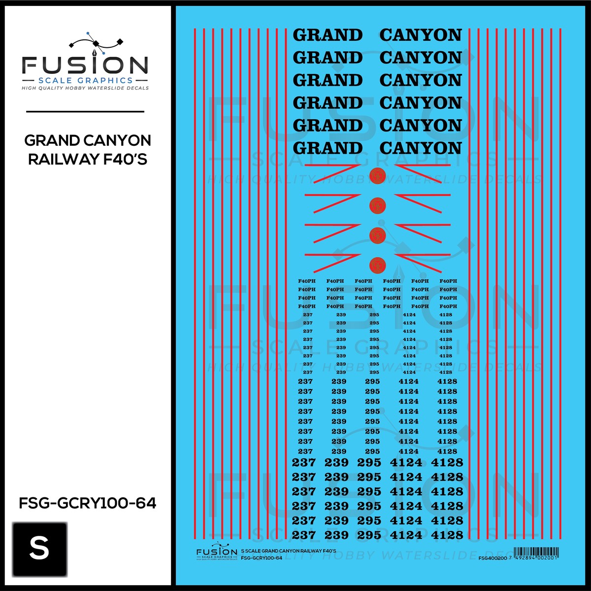 S Scale Grand Canyon Railway EMD F40PH Locomotives Decal Set