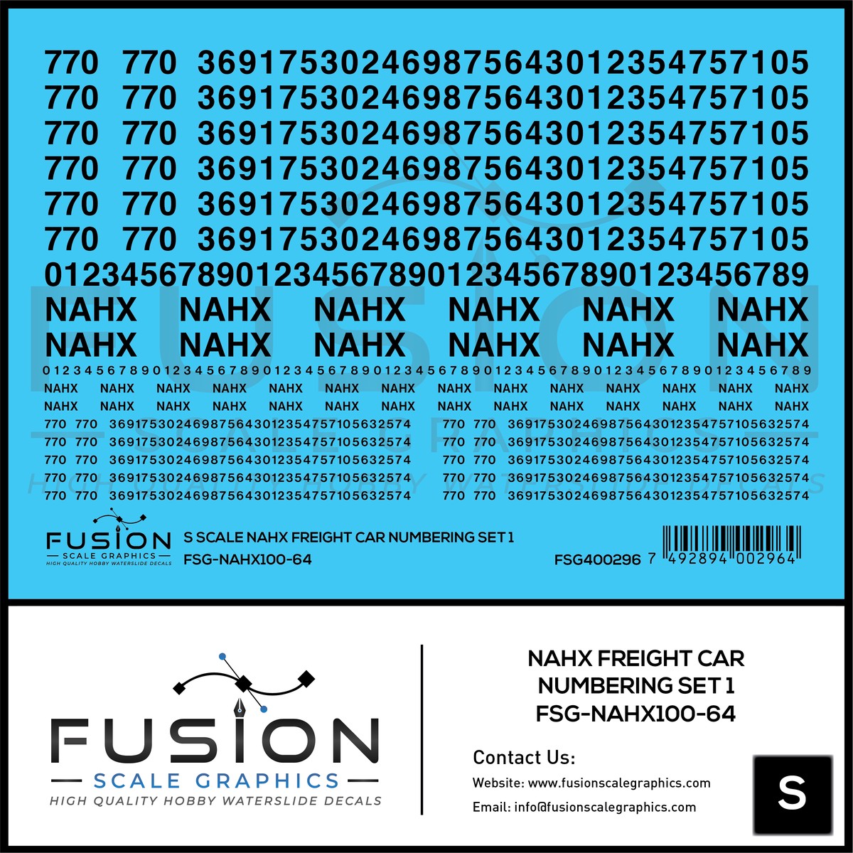 S Scale NAHX Freight Car Numbering Set 1 Decal Set