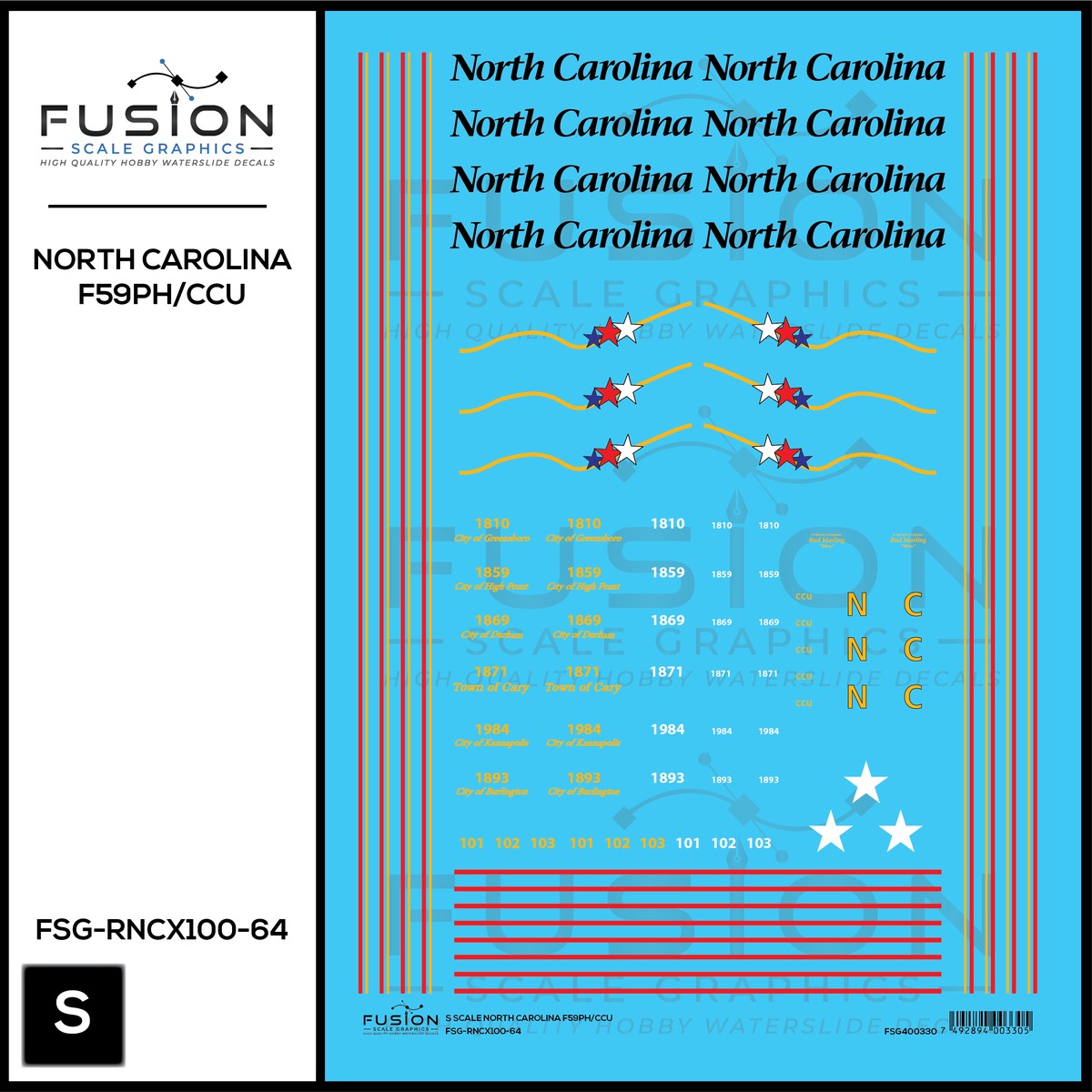S Scale North Carolina DOT EMD F59PH/CCU Decal Set
