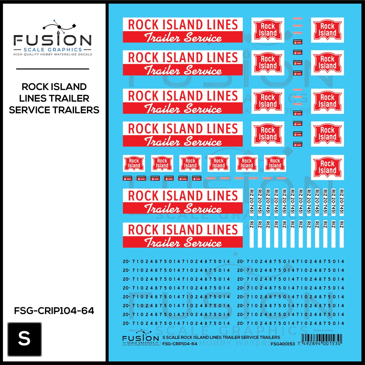 S Scale Rock Island Lines Trailer Service Decal Set