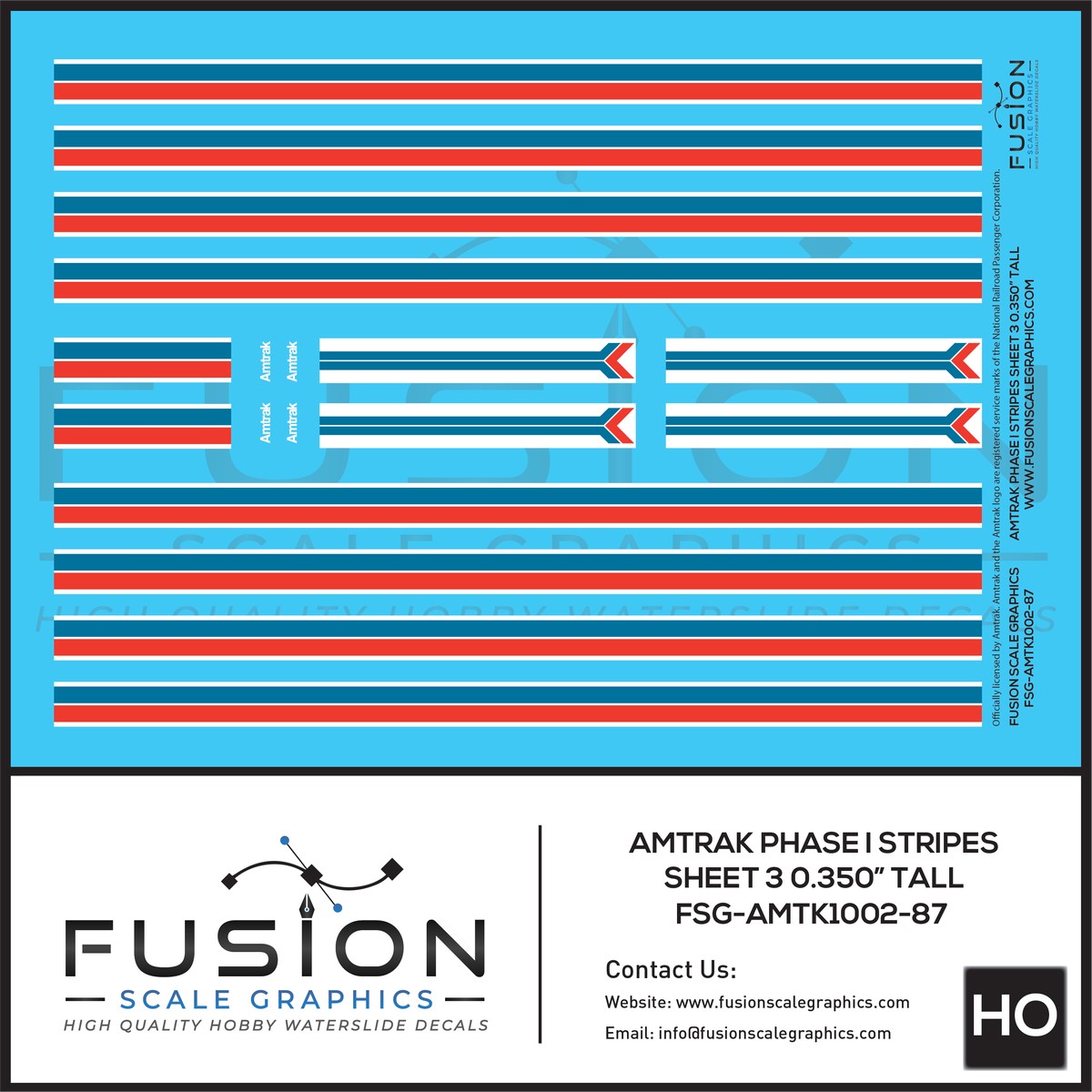 HO Scale Amtrak Phase I Stripes Sheet 3 0.350″ Tall Decal Set