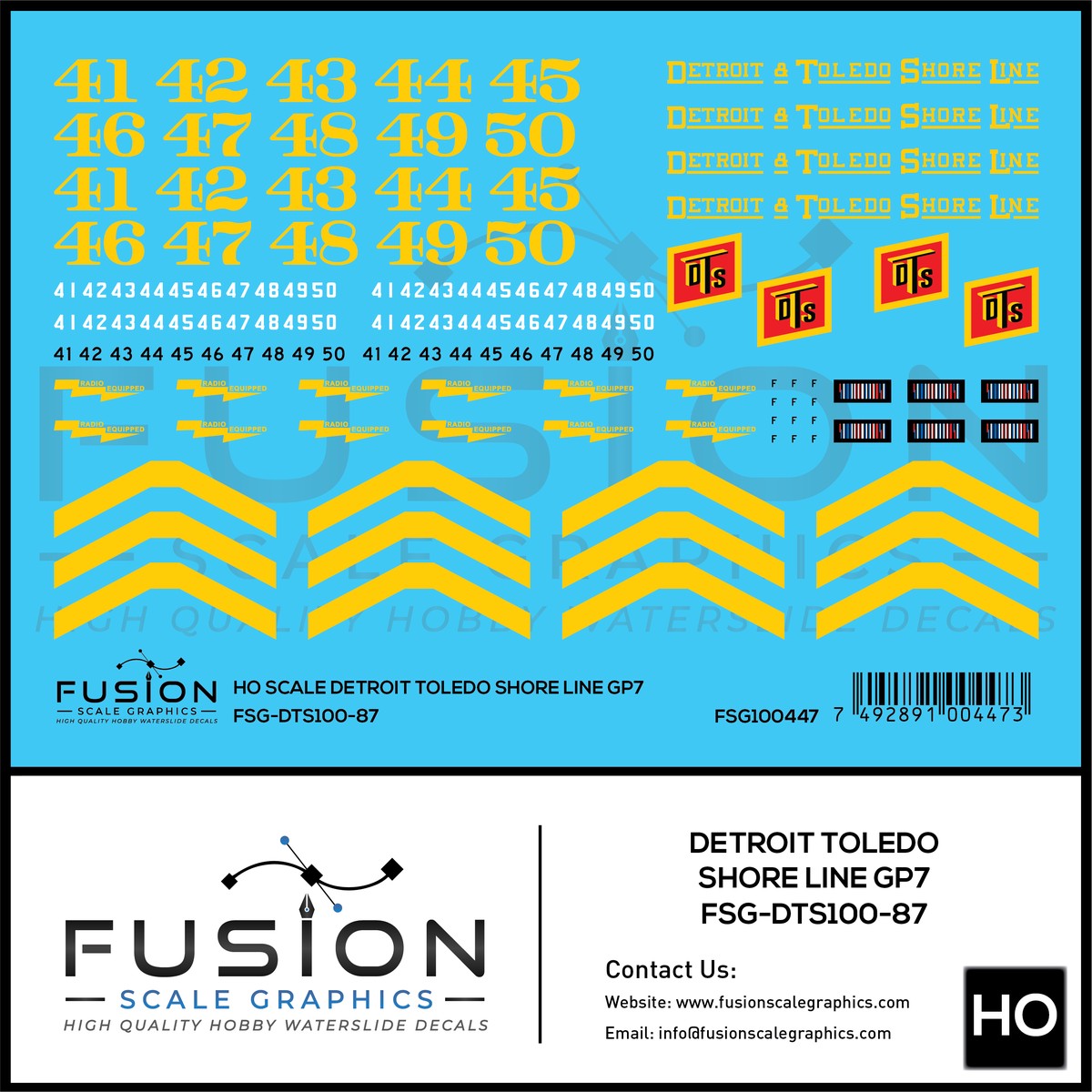 HO Scale Detroit & Toledo Shore Line EMD GP7 Locomotive Decal Set