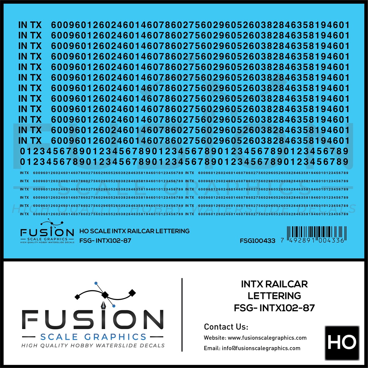 HO Scale INTX Railcar Lettering Decal Set