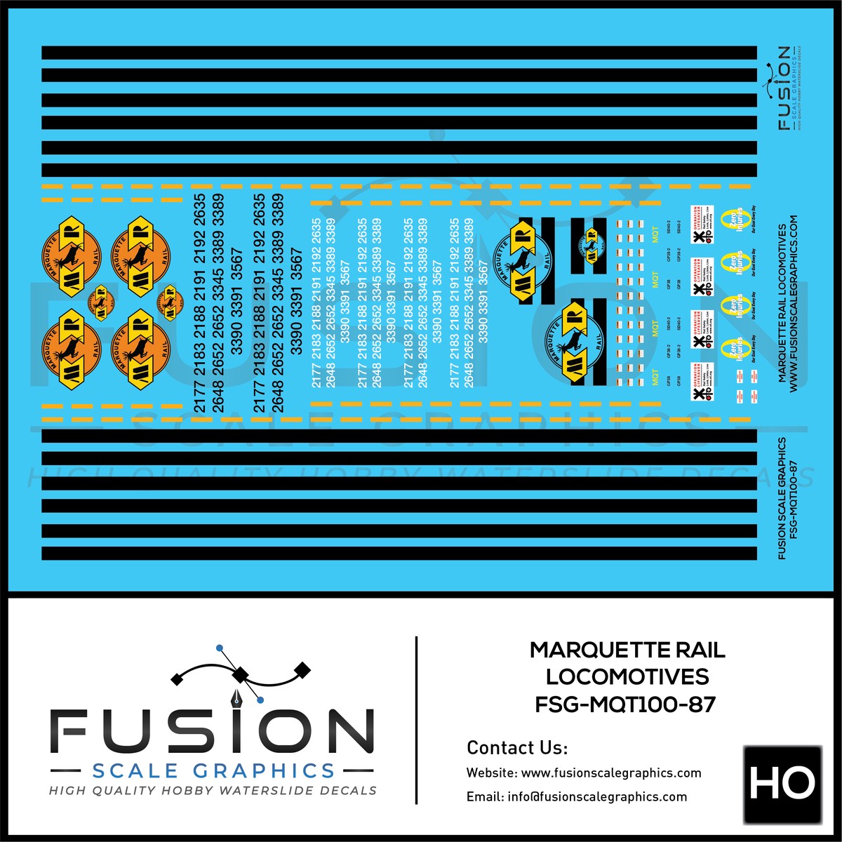 HO Scale Marquette Rail Locomotives Decal Set