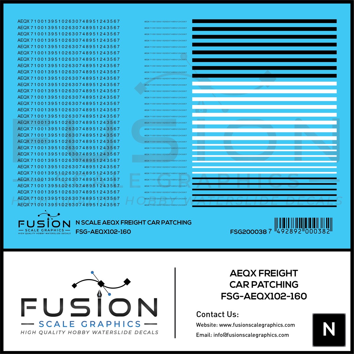 N Scale AEQX Black Freight Car Patching Decal Set