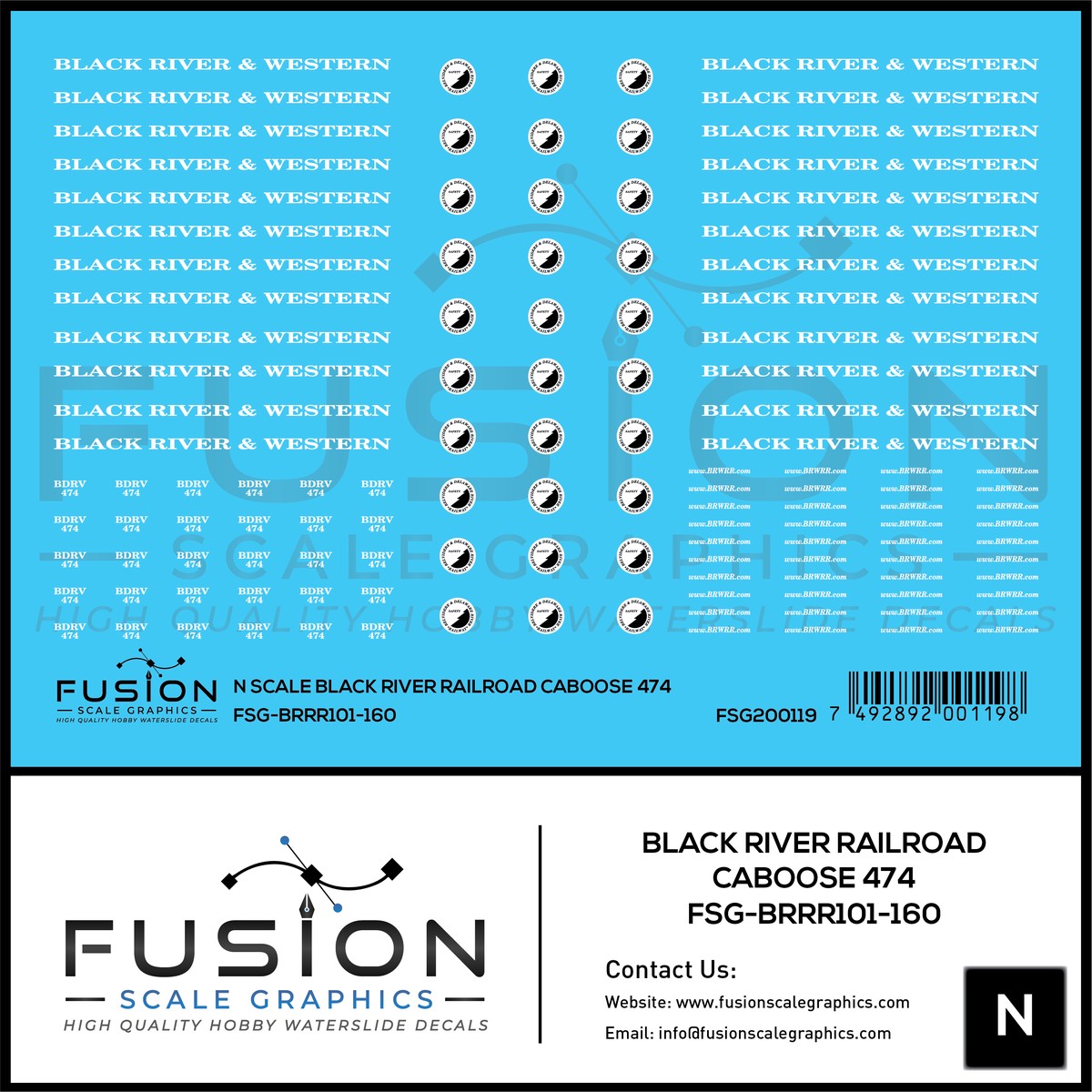 N Scale Black River Railroad Caboose 474 Decal Set