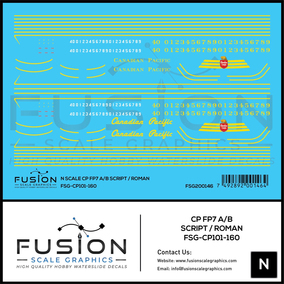 N Scale Canadian Pacific EMD FP7 A/B Locomotives Decal Set