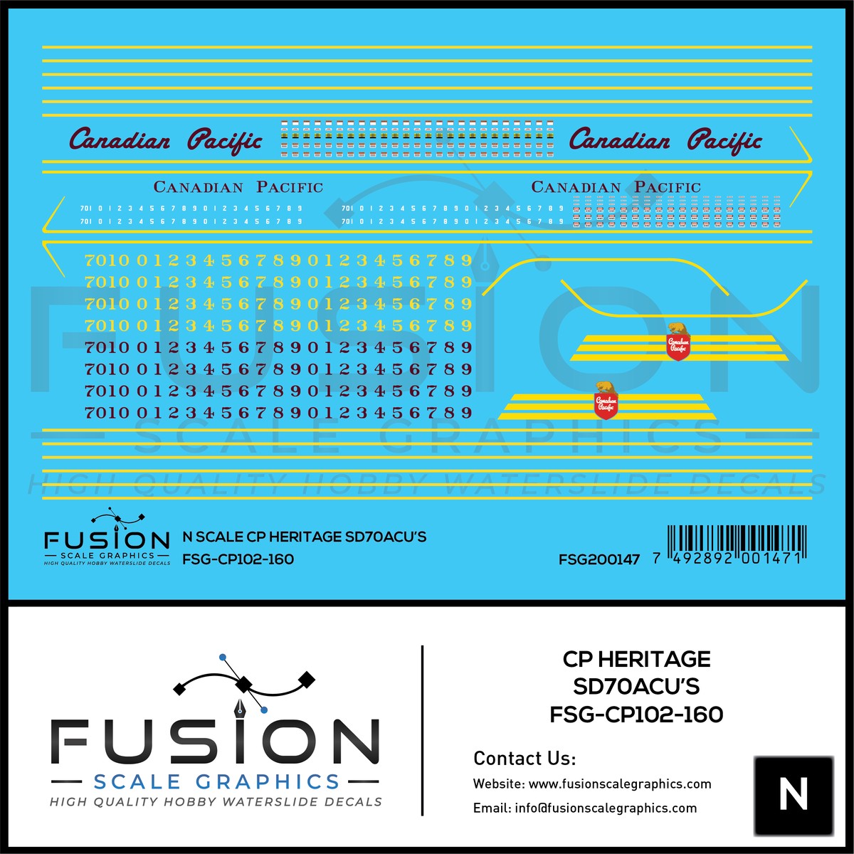 N Scale Canadian Pacific Heritage SD70ACU Locomotives Decal Set