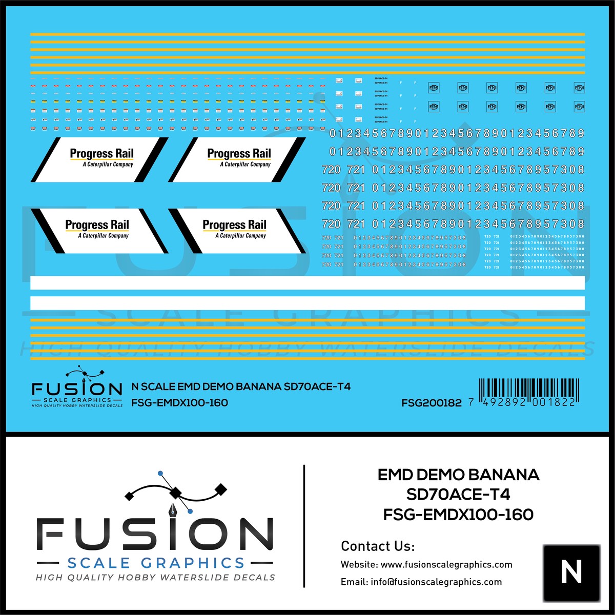 N Scale EMD Demo Banana SD70ACE-T4 Locomotive Decal Set