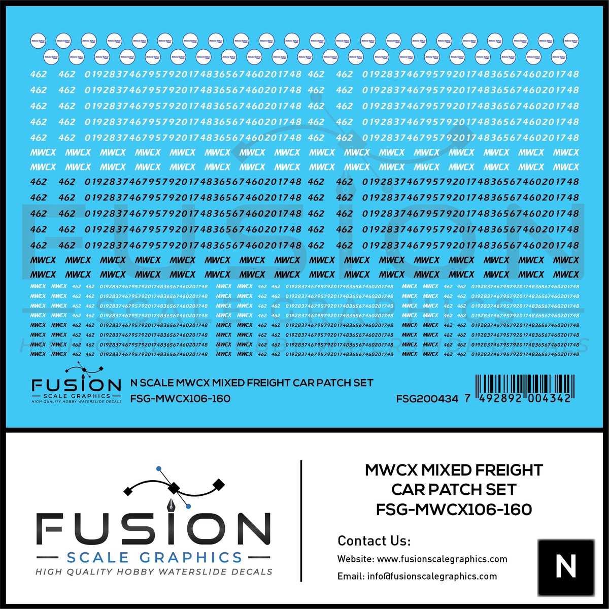 N Scale MWCX Mixed Freight Car Patching Decal Set