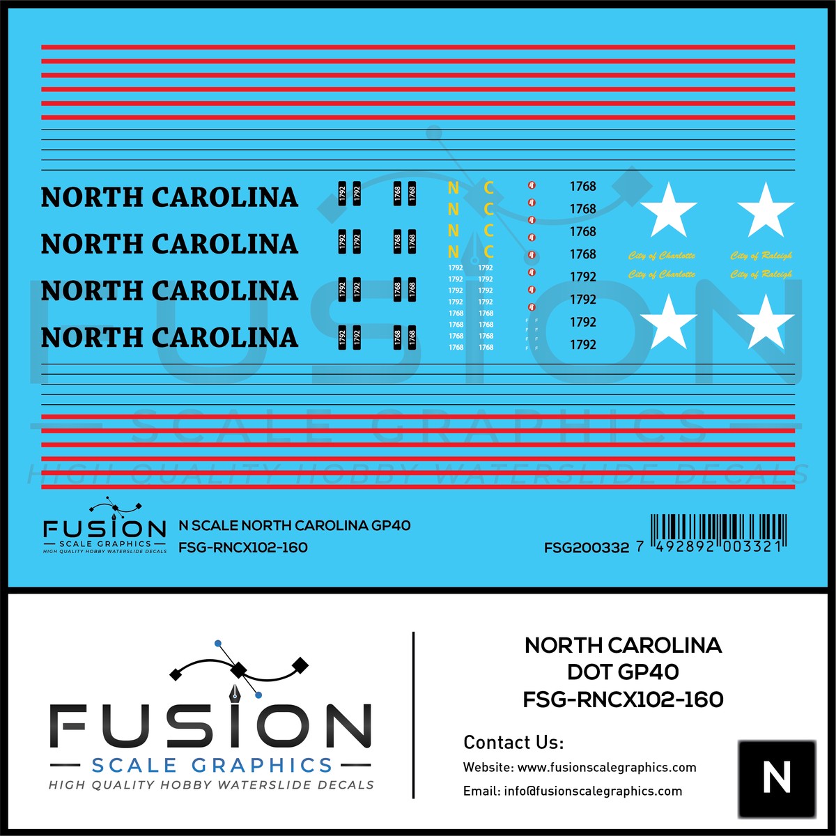 N Scale North Carolina DOT EMD GP40 Locomotive Decal Set