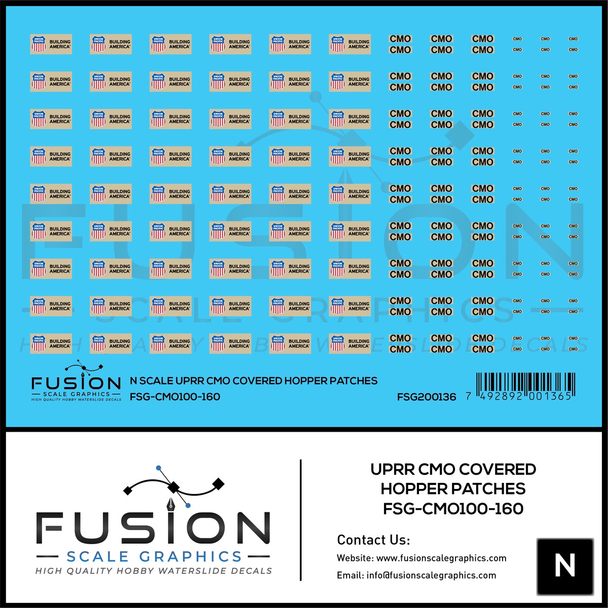 N Scale UPRR CMO Covered Hopper Patches Decal Set