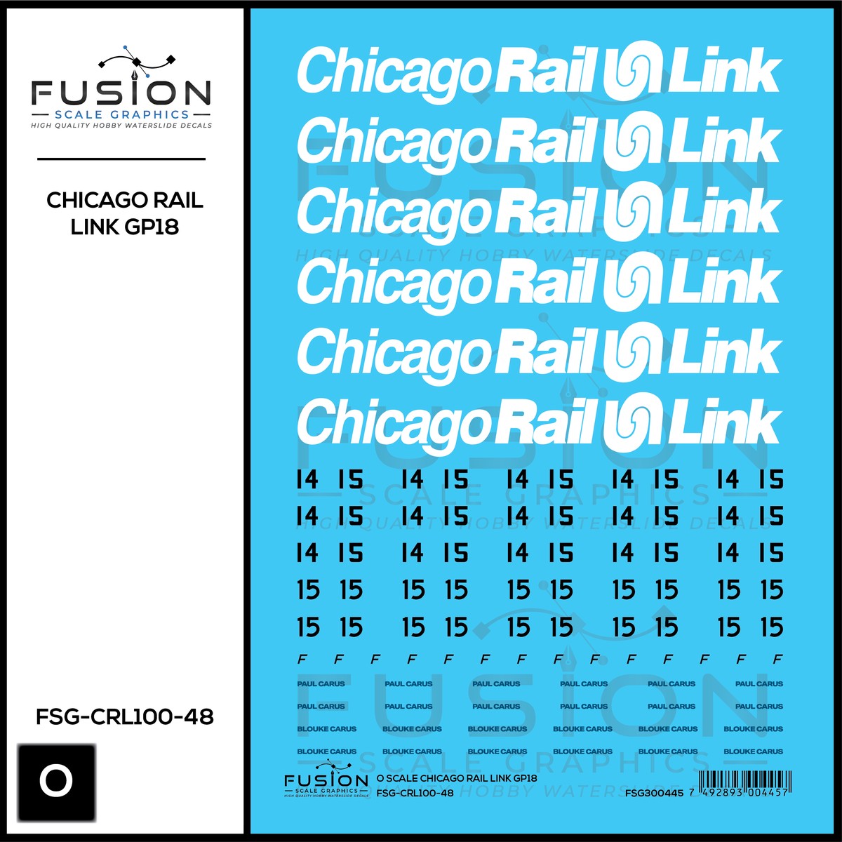 O Scale Chicago Rail Link EMD GP18 14 & 15 Locomotive Decal Set
