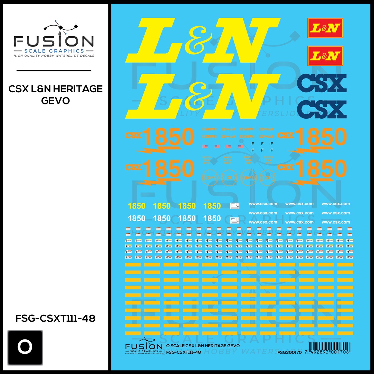 O Scale CSX 1850 L&N Heritage ES44AH Locomotive Decal Set