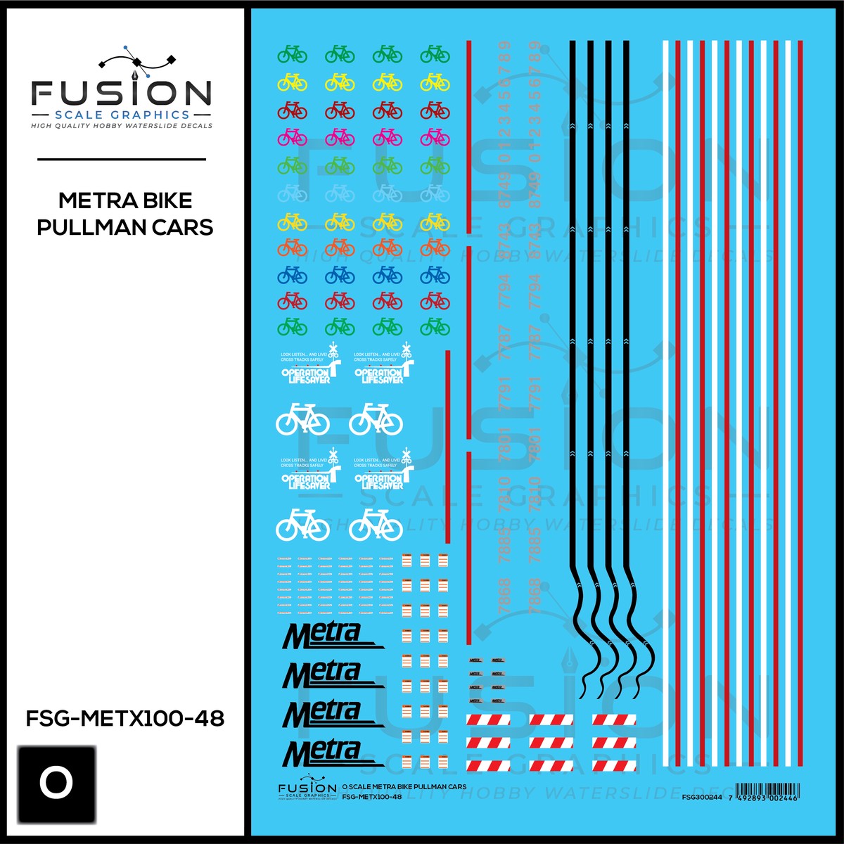 O Scale Metra Bike Pullman Cars Decal Set