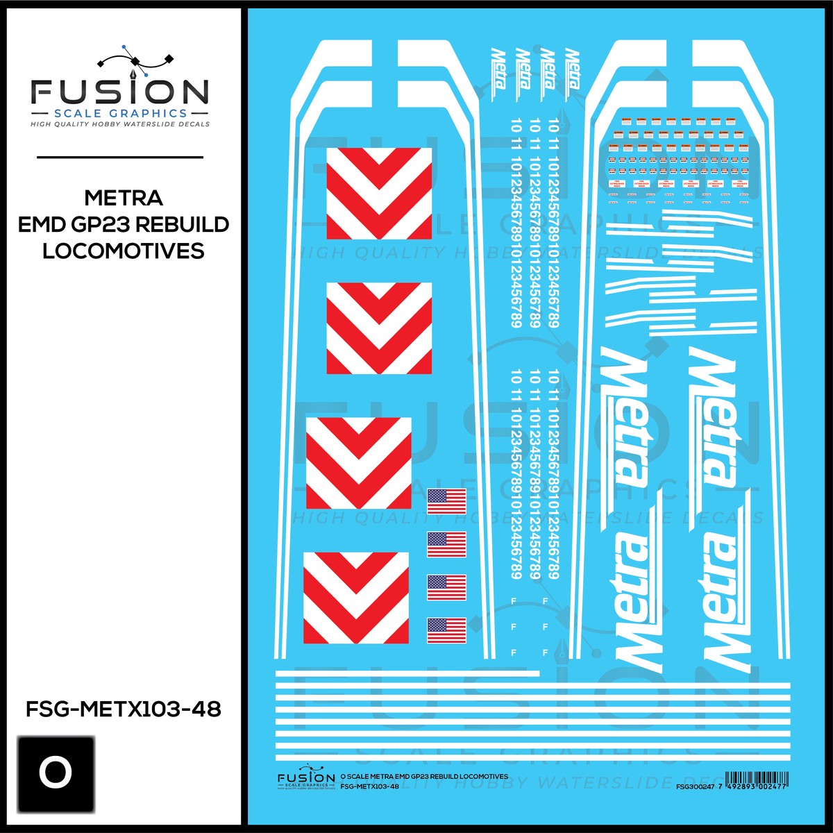 O Scale Metra EMD GP23 Rebuild Locomotives Decal Set