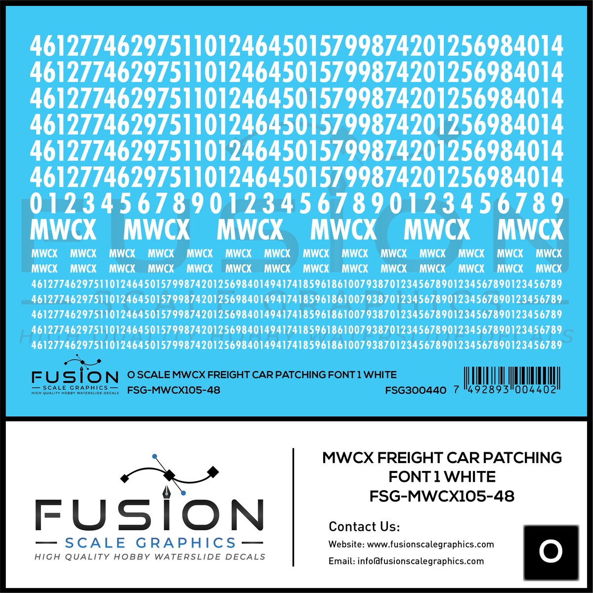 O Scale MWCX Freight Car Patching Decal Set Font 1 White