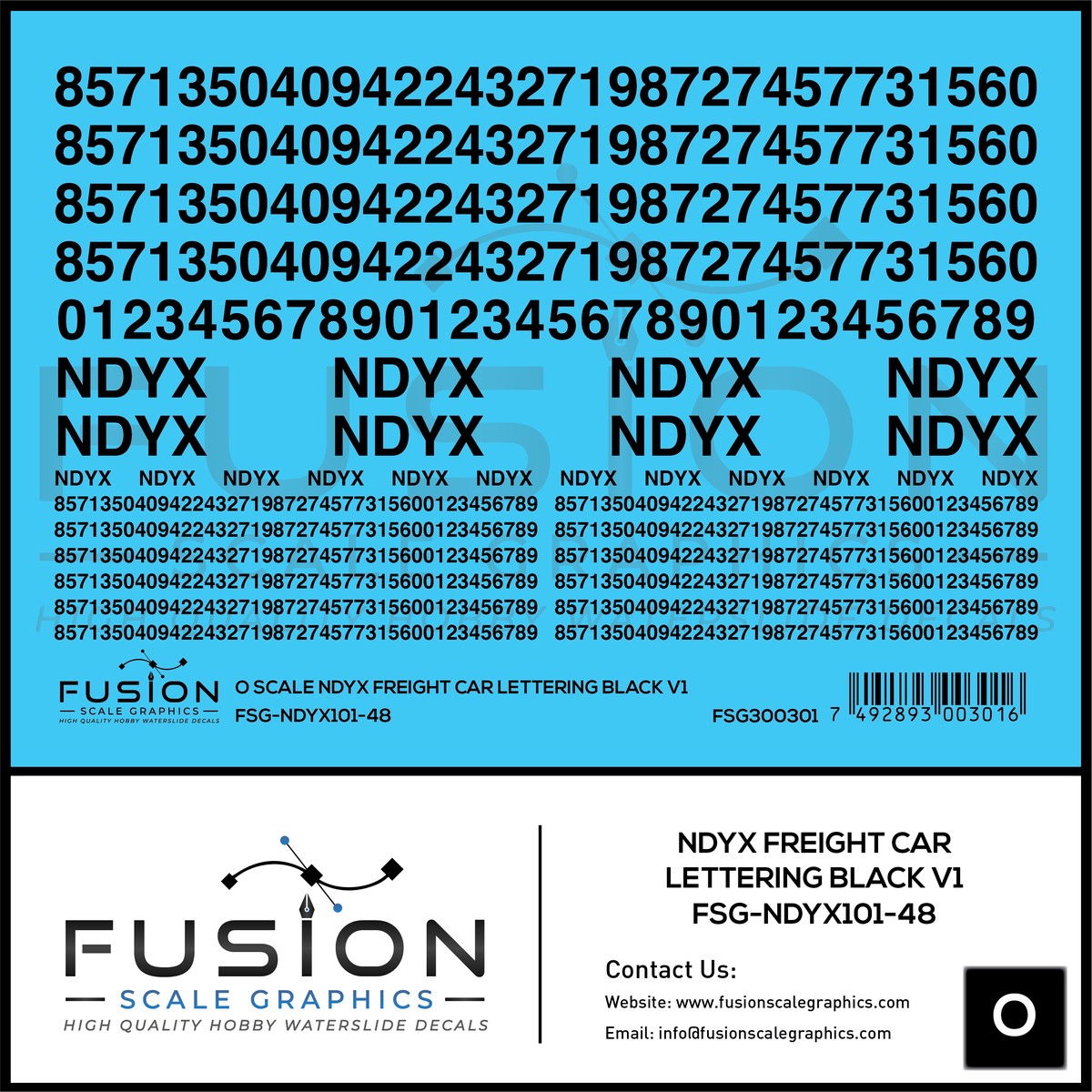 O Scale NDYX Black Freight Car Lettering V1 Decal Set