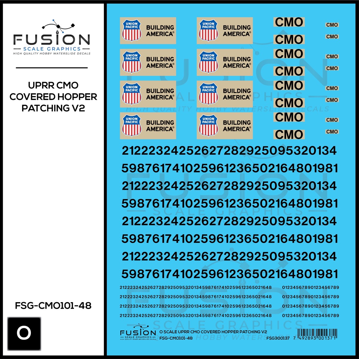 O Scale UPRR CMO Covered Hopper Patching V2 Decal Set