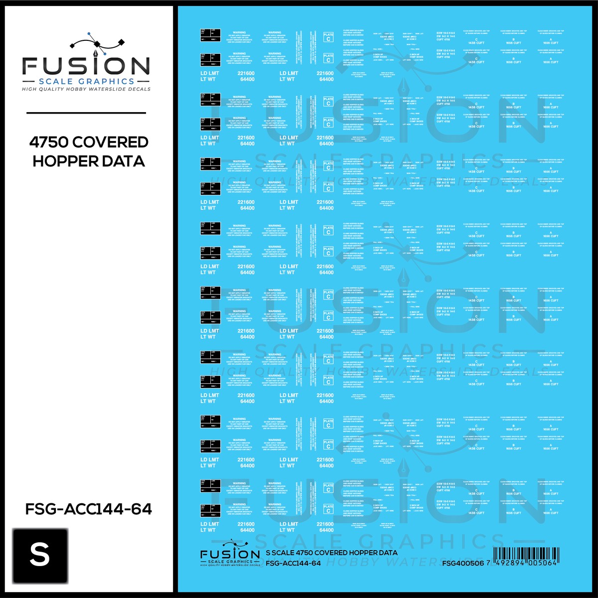 S Scale 4750 Covered Hopper Data Decal Set