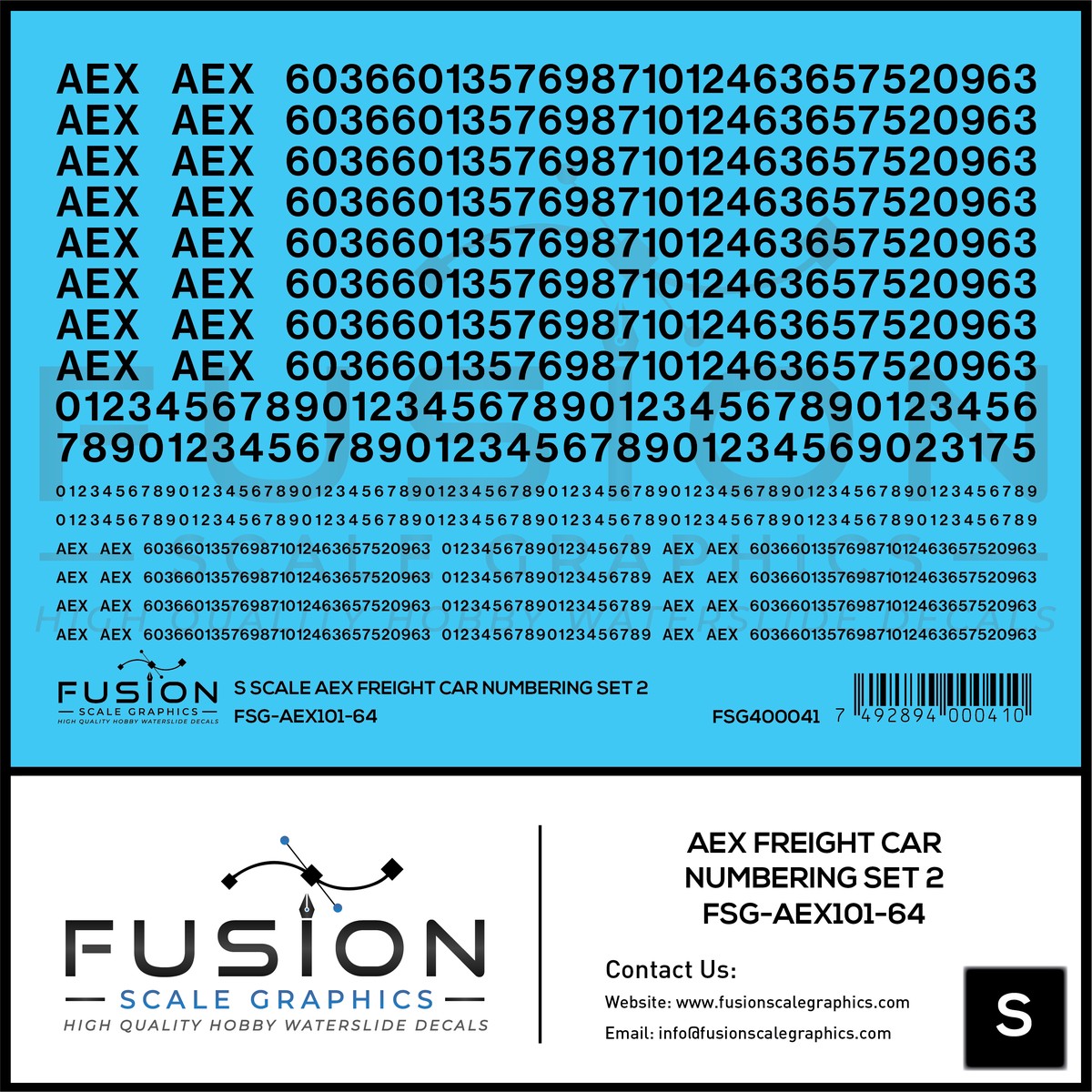 S Scale AEX Freight Car Numbering Set 2 Decal Set