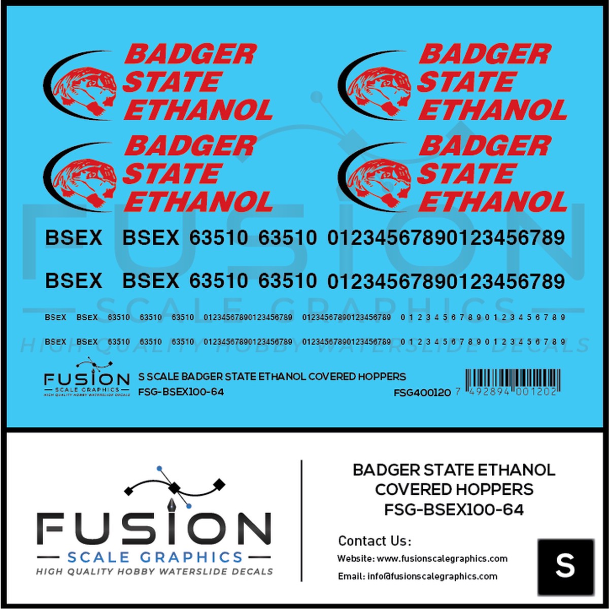 S Scale Badger State Ethanol Covered Hoppers Decal Set
