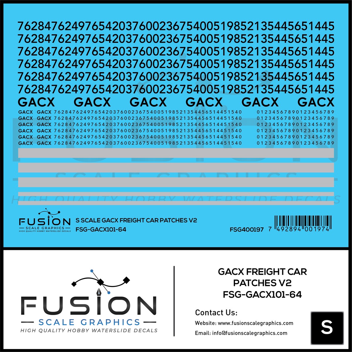 S Scale GACX Freight Car Lettering Decal Set Font 2