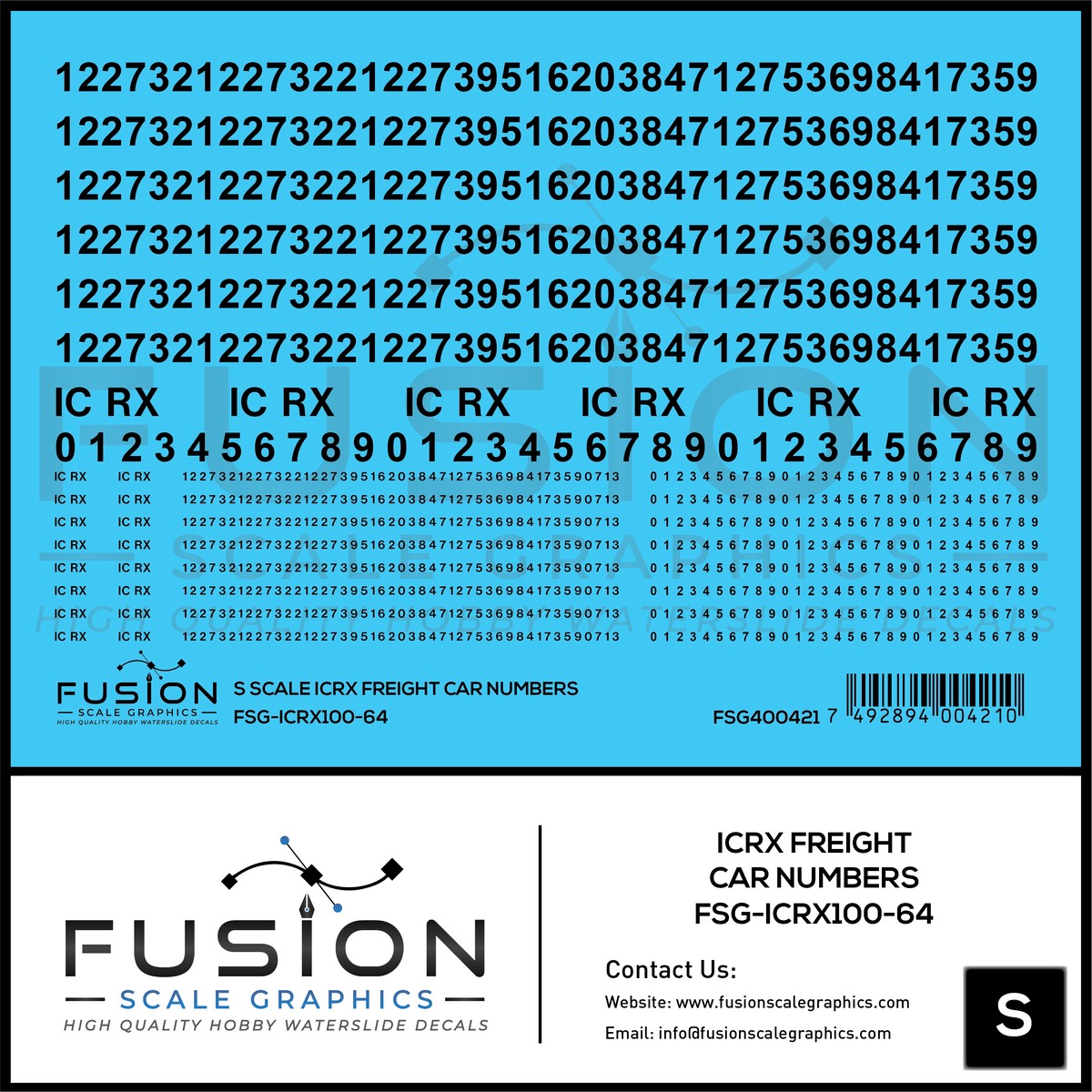 S Scale ICRX Freight Car Numbers Decal Set