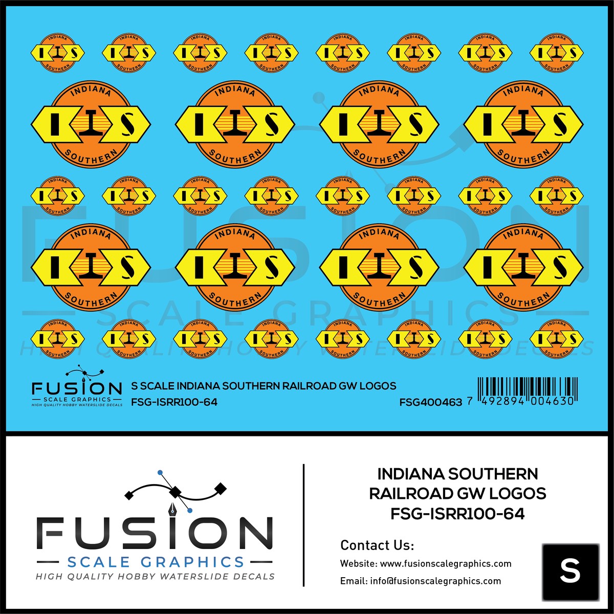 S Scale Indiana Southern Railroad GW Railroad Logos Decal Set