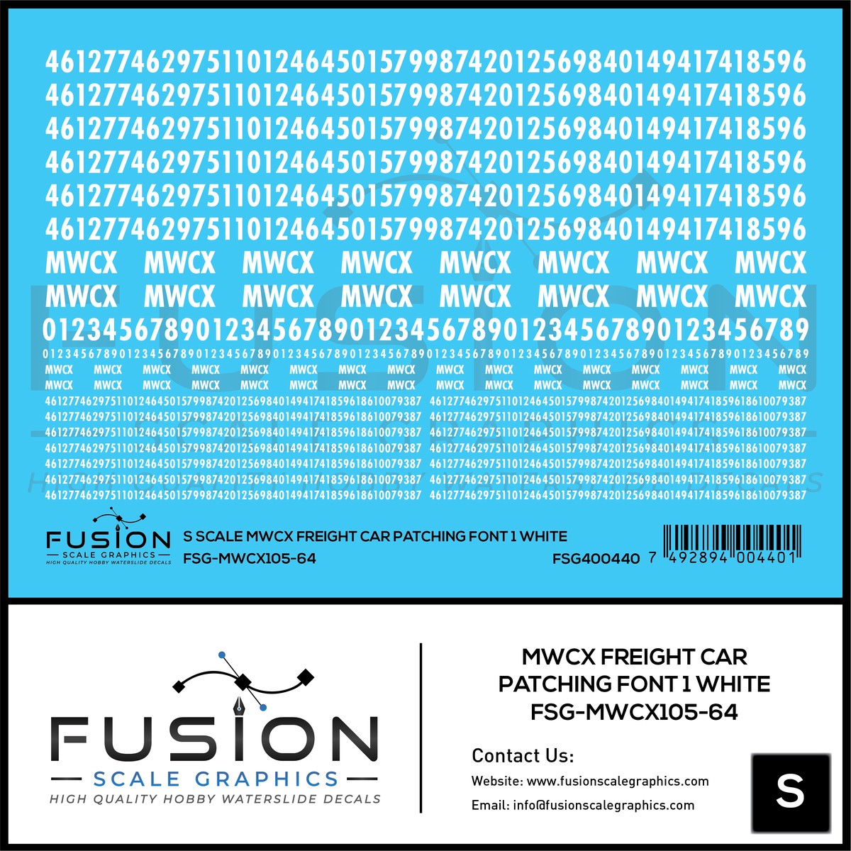S Scale MWCX Freight Car Patching Decal Set Font 1 White